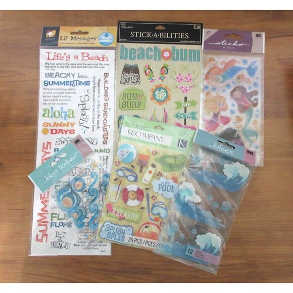 Lot 6 Beach Scrapbook 3D Stickers Mermaid Pool Vacation Shells Jolee's K&C Co EK - Picture 1 of 7